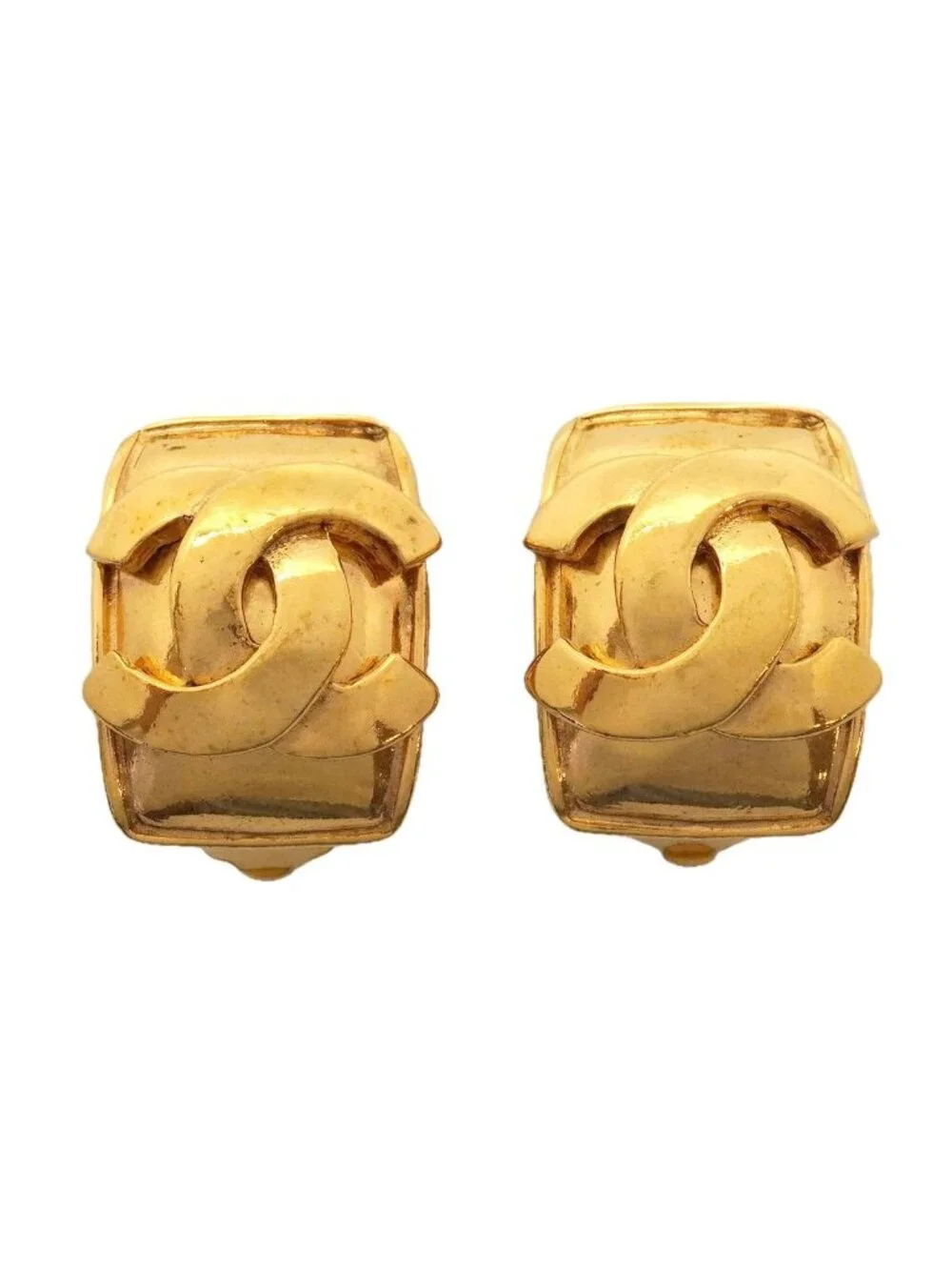 Chanel Earrings Vintage CC Logo Gold Plated